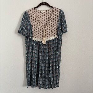 Umgee Women's Size Large Multicolor Boho Mini Tunic Dress